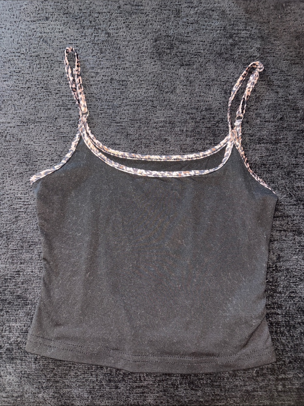SHEIN Black Cropped Camisole with Leopard-Print Trim